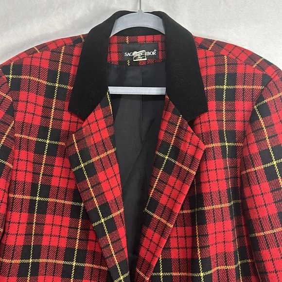 Vintage Sag Harbor Wool Blend Women’s One Button Closure Plaid Blazer Size 14 - Picture 3 of 7